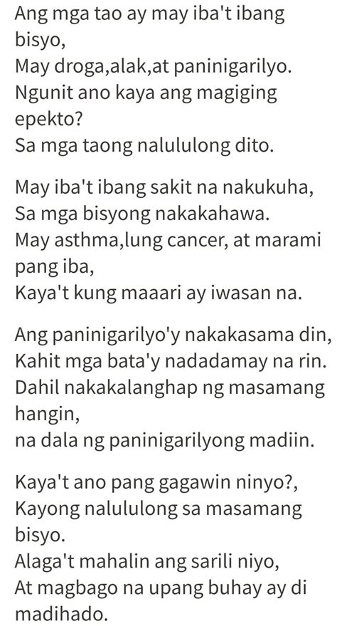 tula tungkol sa bisyo|'Sigarilyo' poems .